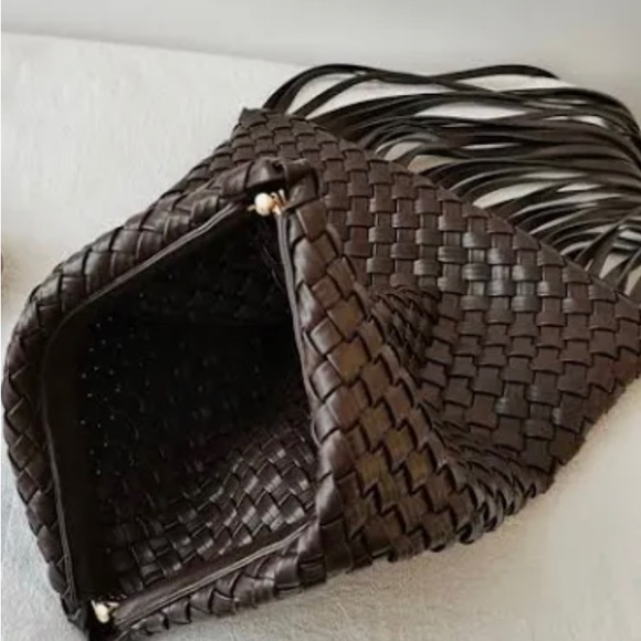 Woven Coffee Brown Clutch Bag with Fridges - Picture 5 of 6